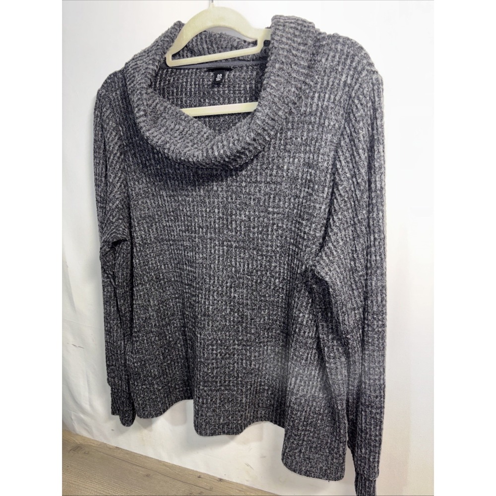Torrid 00 Charcoal Gray Brushed Waffle Cowl Neck Top Long Sleeve Cozy Sweater - Picture 2 of 10